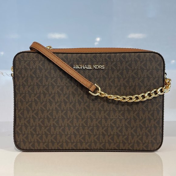 Michael Kors Jet Set Item Large East West Shoulder Crossbody Bag MK Brown - Picture 1 of 10